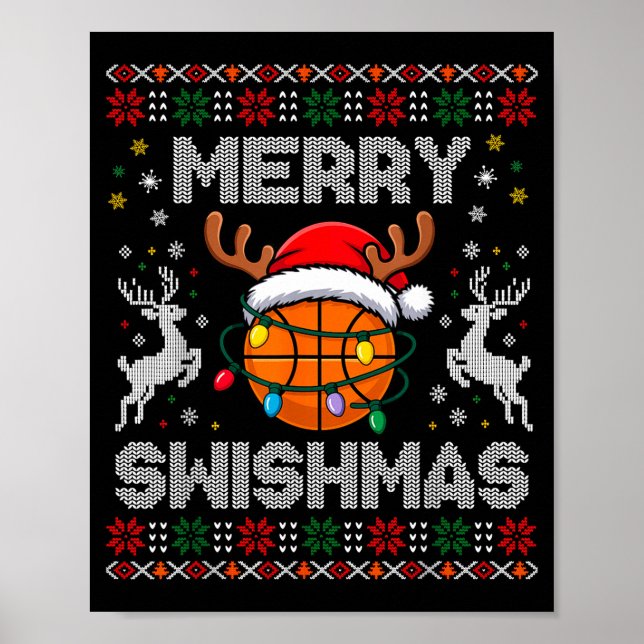 Funny Merry Swishmas Basketball Christmas Reindeer Poster (Framsidan)