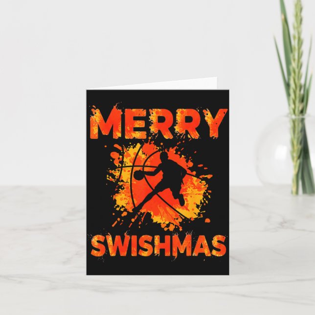 Funny Merry Swishmas Ugly Christmas Basketball Pla Kort (Framsida)