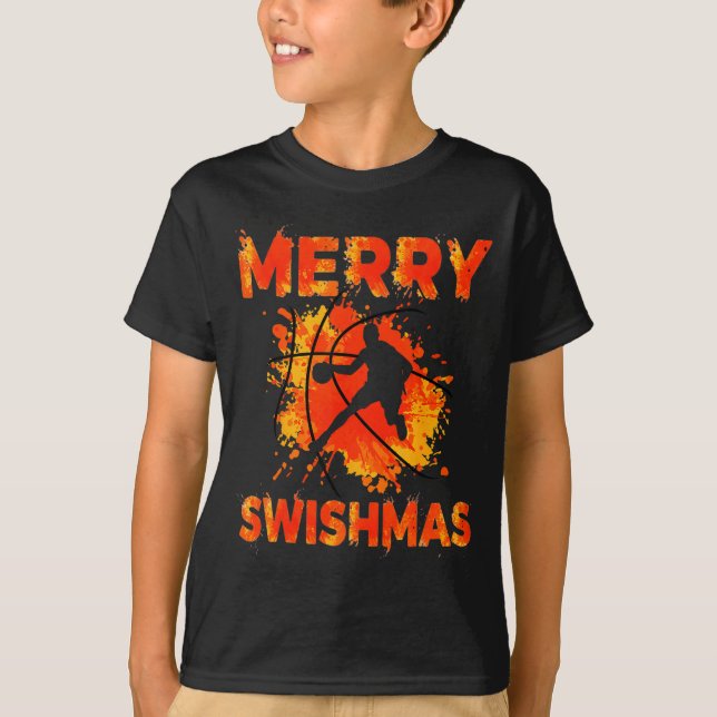 Funny Merry Swishmas Ugly Christmas Basketball Pla T Shirt (Framsida)