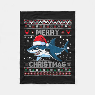 Funny Merry Ugly jul Shark Santa Hat Ljus Fleecefilt