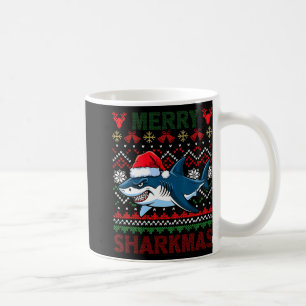 Funny Merry Ugly jul Shark Santa Hat Ljus Kaffemugg