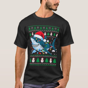 Funny Merry Ugly jul Shark Santa Hat Ljus T Shirt