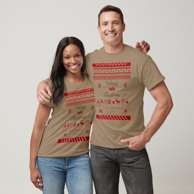 Funny Merry Ugly jul Sweater Red Matching T Shirt (Unisex)