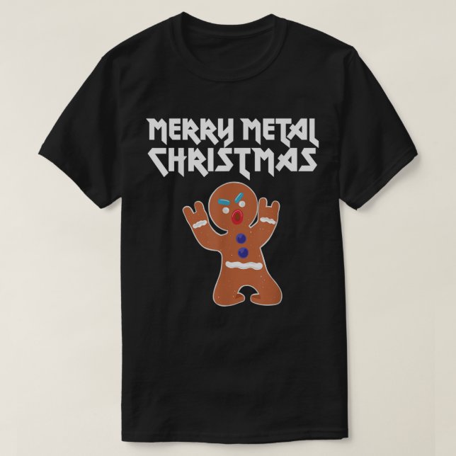 Funny Metal Gingerbread Christmas Design T Shirt (Design framsida)