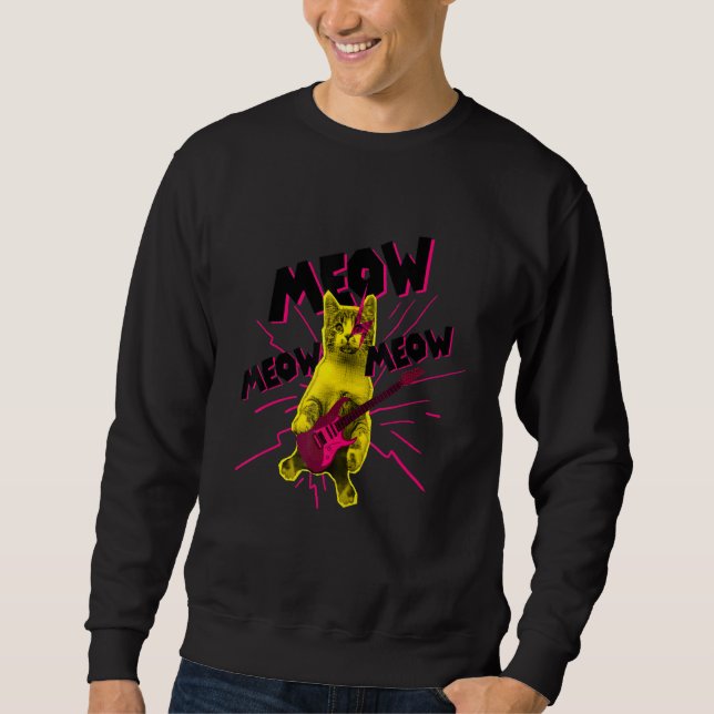 Funny Metall Cat Spela Guitar Lång Ärmad Tröja (Framsida)
