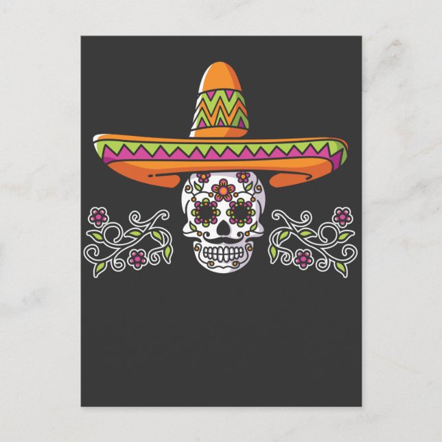 Funny Mexican Skull Sombrero Cinco de Mayo Vykort (Framsida)
