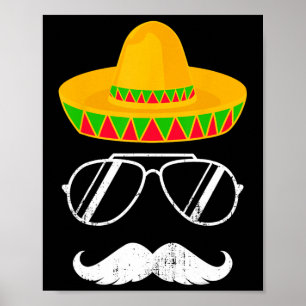 Funny Mexican Sombrero Mustache Ansikte för Cinco Poster
