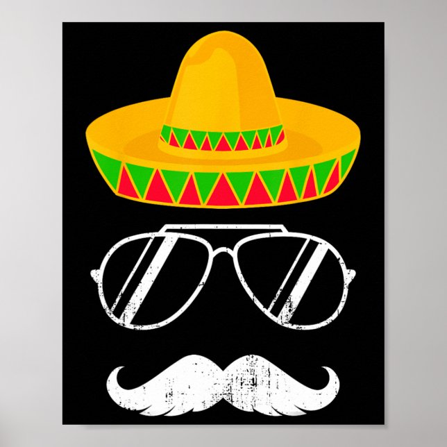 Funny Mexican Sombrero Mustache Ansikte för Cinco  Poster (Framsidan)