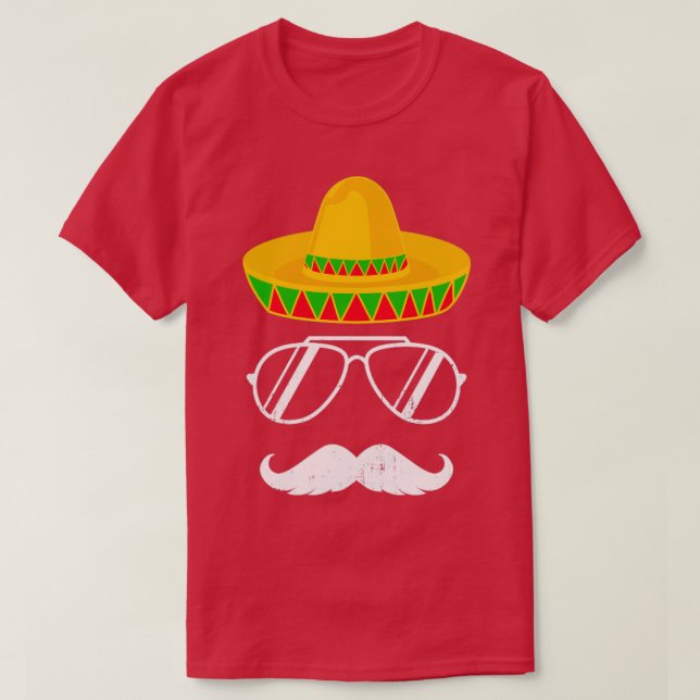 Funny mexican sombrero mustache ansikte för Cinco  T Shirt (Design framsida)