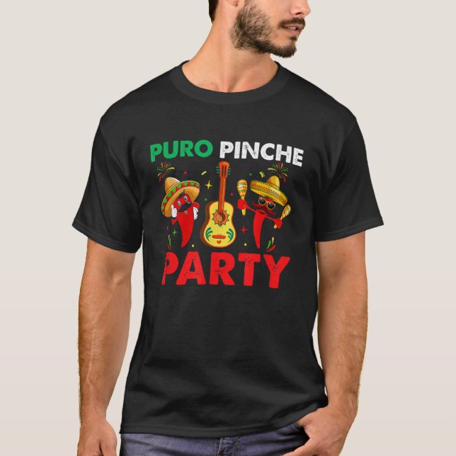 Funny mexikan Puro Pinche Party Pari Funny Retro T Shirt (Framsida)