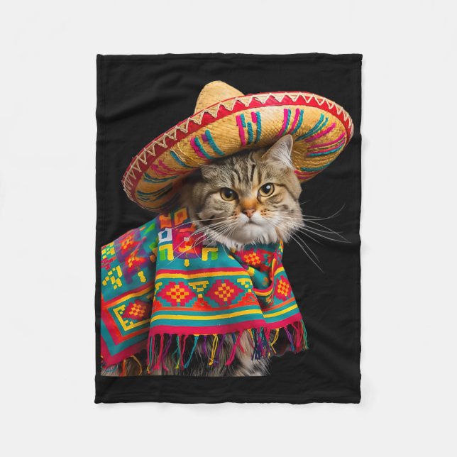 Funny mexikansk kat Sombrero Poncho Cinco De Mayo  Fleecefilt (Framsidan)