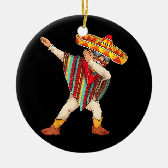 Funny mexikansk Poncho Manar Women Coola Dabbing Julgransprydnad Keramik (Framsidan)