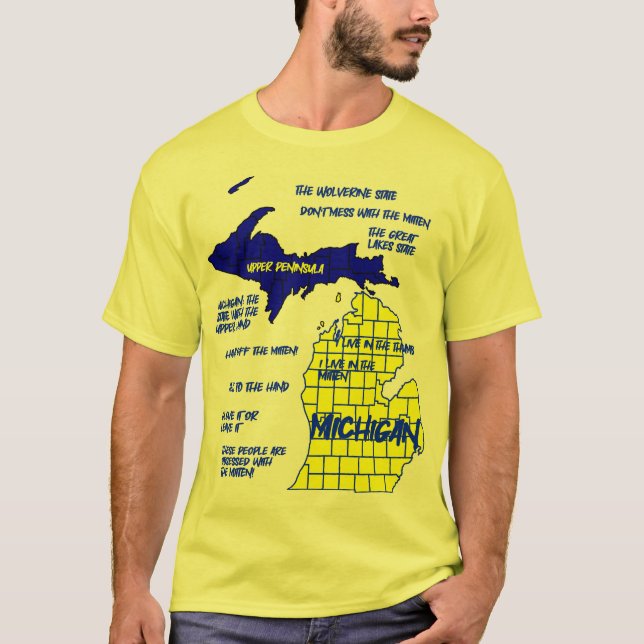 Funny Michigan karta-design T Shirt (Framsida)