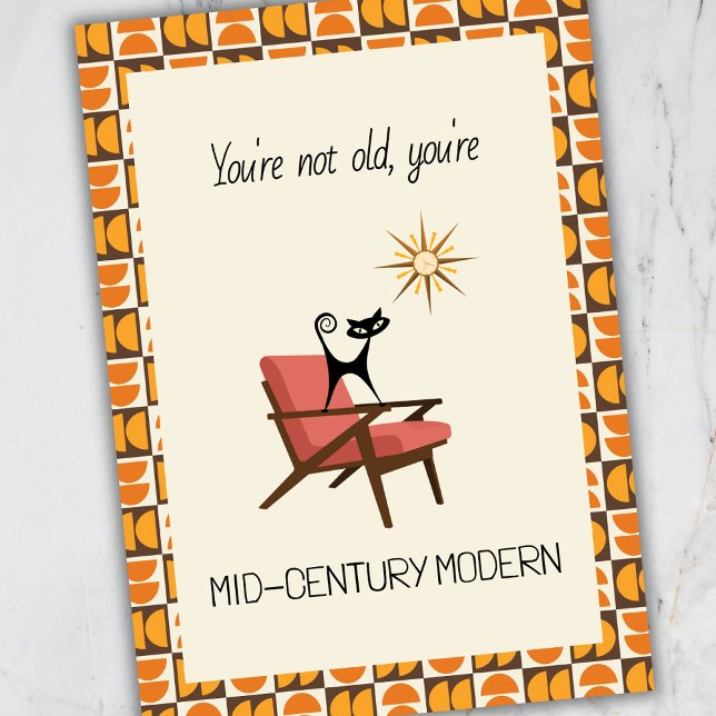 Funny Mid-Century Modern Atomic Cat Birthday Card Julkort (Skapare uppladdad)