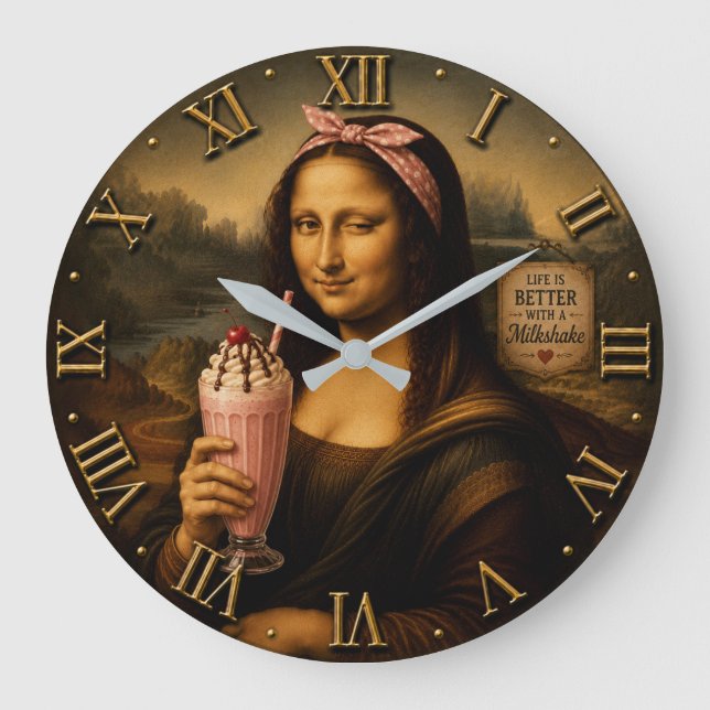 Funny Milkshake Mona Lisa Stor Klocka (Framsida)