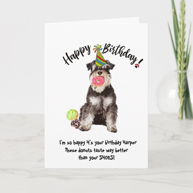 Funny Mineature Schnauzer Hund Birthday Card Donut Inbjudan (Framsida)