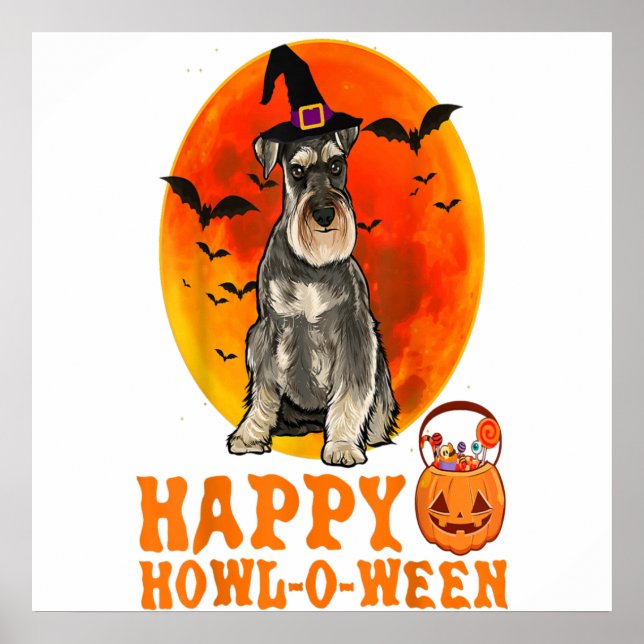 Funny Miniature Schnauzer Hund Halloween Lycklig H Poster (Framsidan)