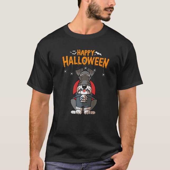Funny Miniature Schnauzer Vampire Costume Hund Hal T Shirt (Framsida)