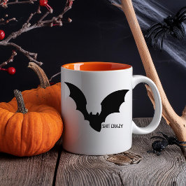 Funny Minimal Halloween Black Bat Crazy Mugg