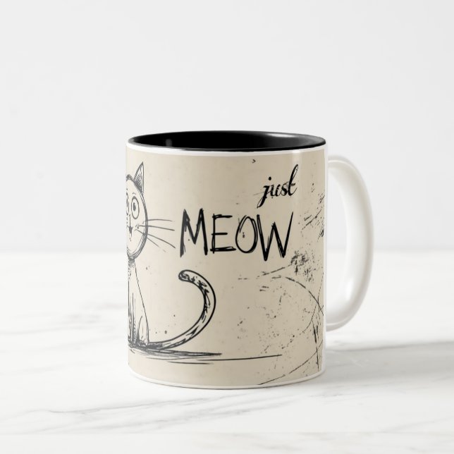 Funny Minimalist Cat Illustration With "Just Meow" Två-Tonad Mugg (Framsida höger)