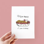 Funny Miso Ramen Birthday-platta kort<br><div class="desc">Miso lycklig är din födelsedag - ett roligt födelsedagskort med en söt kawaii-illustration av elakartade nudlar</div>