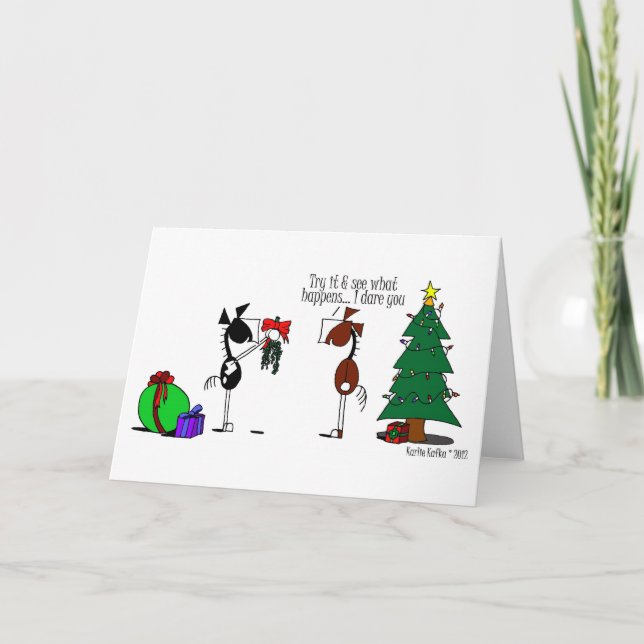 Funny Mistletoe Horse Tecknad Card Helgkort (Framsida)