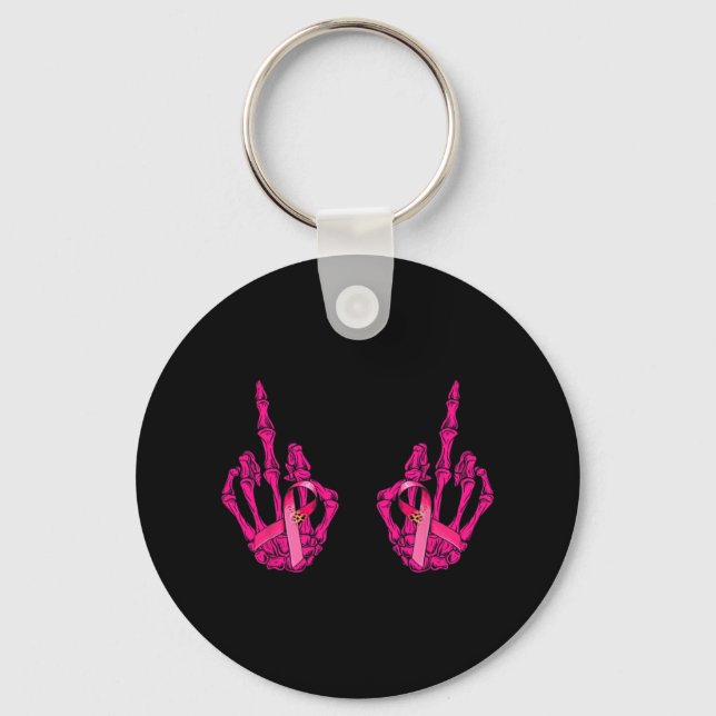 Funny Mitten Finger Curse Ord Breast Cancer Breas Nyckelring (Framsida)