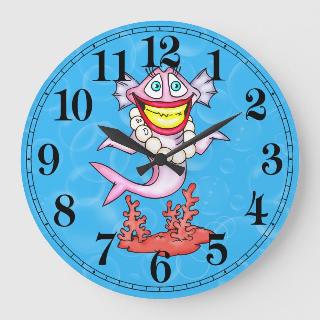 Funny Mode Diva Fish Wall Clock Stor Klocka (Framsida)