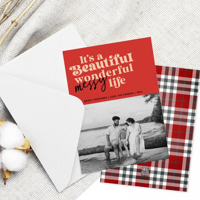 Funny Modern 1-fotojulkort - Helgdag Julkort (Beautiful wonderful messy life photo Christmas card )