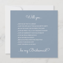 Funny Modern Dusty Blue Script Bridesmaid Frieri Inbjudningar