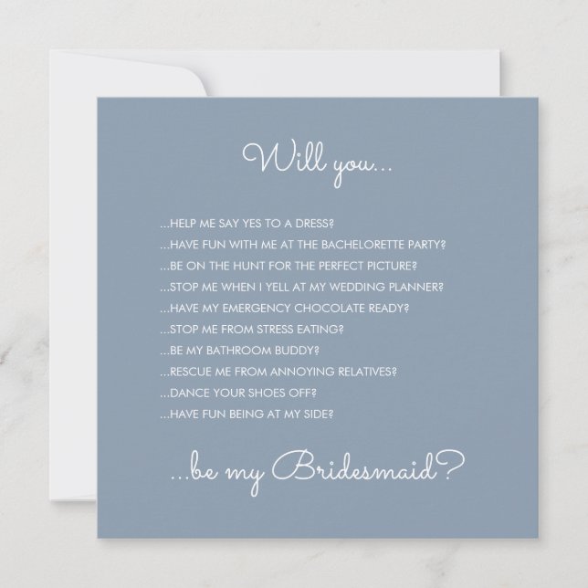 Funny Modern Dusty Blue Script Bridesmaid Frieri Inbjudningar (Framsida)