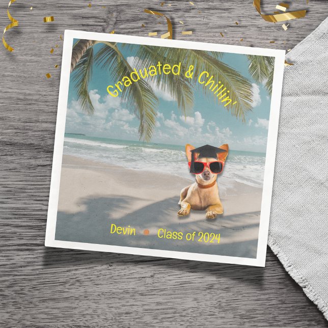 Funny Modern Hund Beach Studenten Pappersservett (Matching cups, napkins and plates in the Graduated & Chillin' Collection are perfect for your party!)