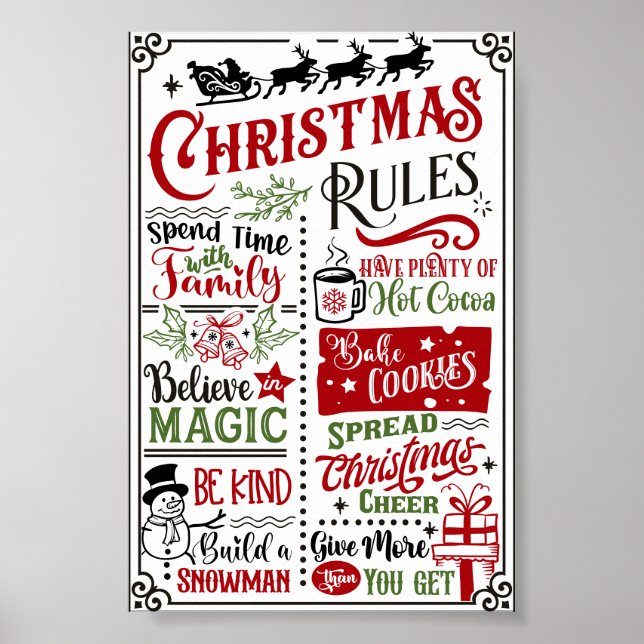Funny Modern Jul Regler Poster Sign (Framsidan)