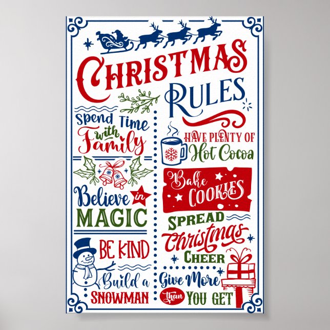 Funny Modern Jul Regler Poster Sign (Framsidan)
