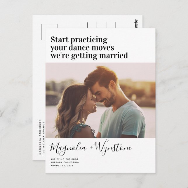 Funny Modern Typography Photo Bröllop Spara Dat Vykort (Fram/baksida)