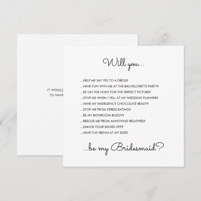 Funny Modern White Script Bridesmaid Frieri Inbjudningar (Fram/baksida)