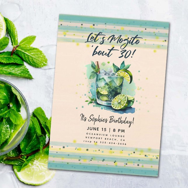 Funny Mojito om 30 Cocktails Hour 30års födelsedag Inbjudningar (funny 30th birthday invitation for women cocktails hour party mojito watercolor elegant classy fun)