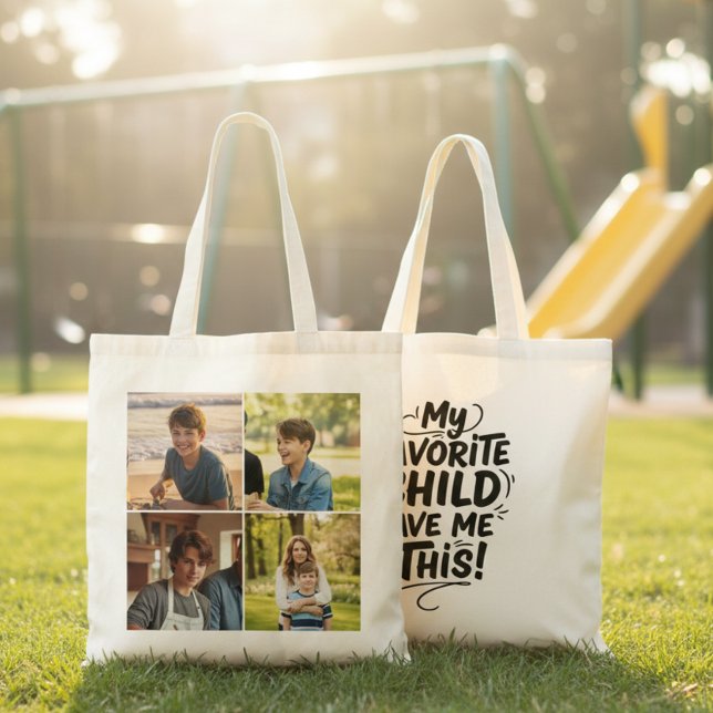 Funny Mom Favorite Child Gave Me This Four Photo Tygkasse (Skapare uppladdad)