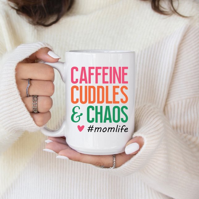 Funny Mom Life Coffee Mug Kaffemugg (Caffeine Cuddles & Chaos #momlife coffee mug. )