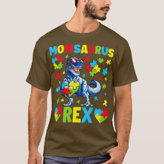 Funny Momsaurus Autism Awareness Day Dinosaur Mamm T Shirt