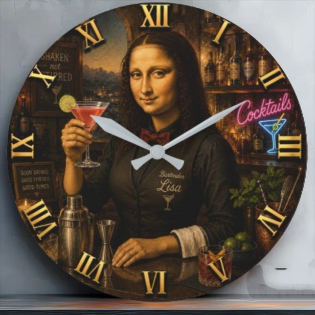 Funny Mona Lisa Bartender Cocktail Bar Decor Stor Klocka (Skapare uppladdad)