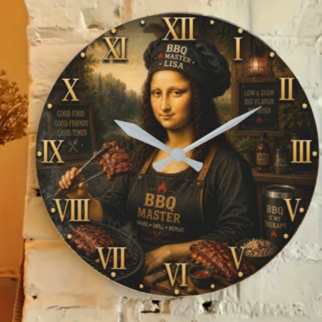 Funny Mona Lisa BBQ Master Barbecue Grill Decor Stor Klocka (Skapare uppladdad)