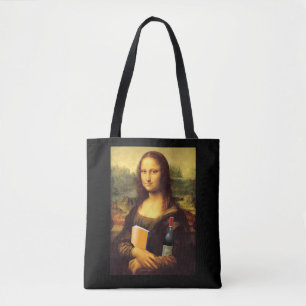Funny Mona Lisa Bok och Vin Tygkasse