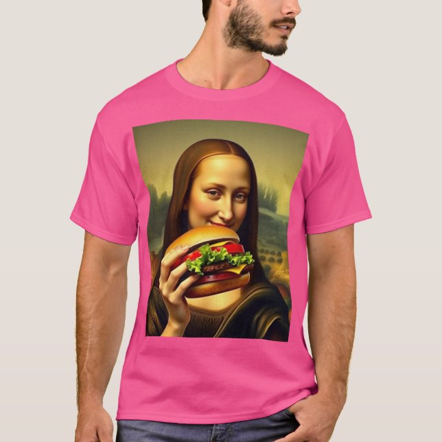 Funny Mona Lisa Burger T-Shirt (Framsida)