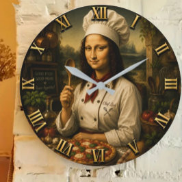 Funny Mona Lisa Chef Kitchen Decor Stor Klocka