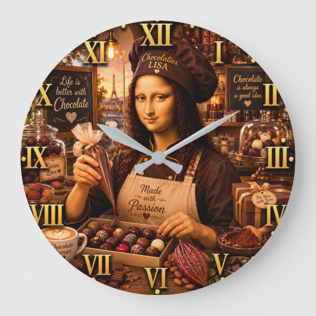 Funny Mona Lisa Chocolatier Gourmet Candy Maker  Stor Klocka (Framsida)
