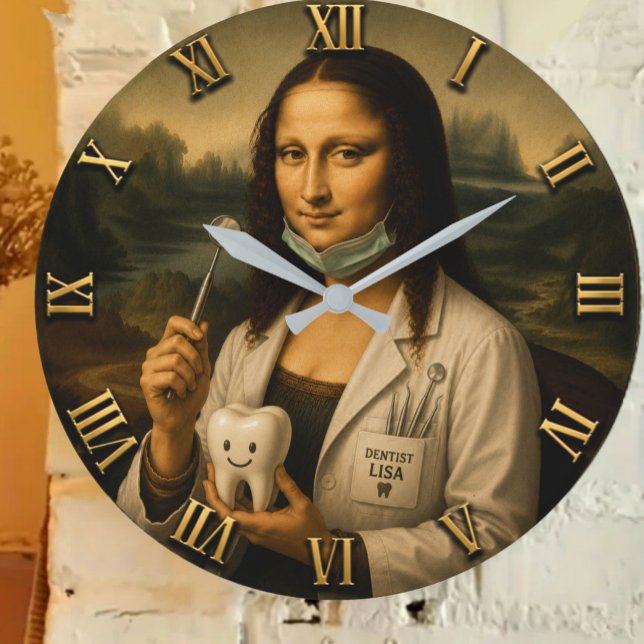 Funny Mona Lisa Dentist Dental Office Decor Stor Klocka (Skapare uppladdad)