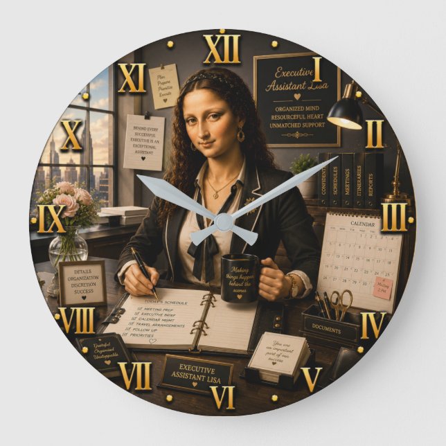 Funny Mona Lisa Executive Assistant Stor Klocka (Framsida)