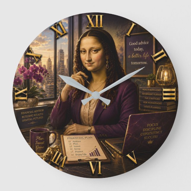Funny Mona Lisa Financial Advisor Office Decor Stor Klocka (Framsida)