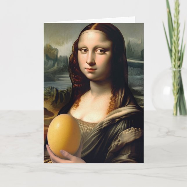 Funny Mona Lisa Holds ett ägg Yolk Kort (Framsida)